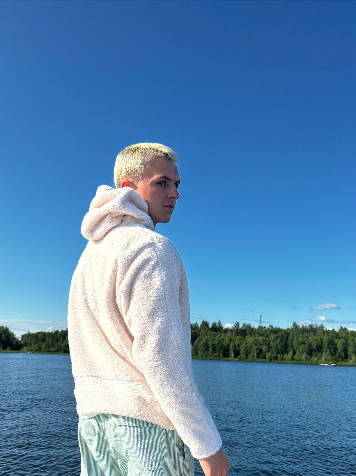Cream White Long Sleeve Towel Hoodie