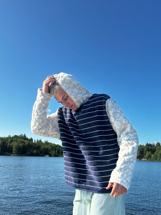 Blue/White Long Sleeve Towel Hoodie