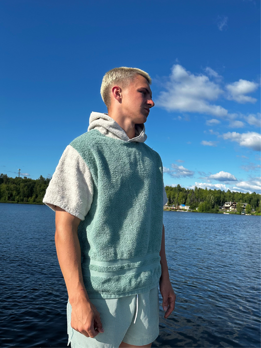 Turquoise/White Short Sleeve Towel Hoodie